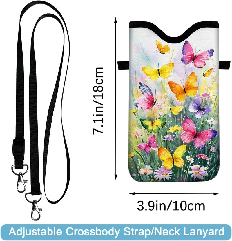 otilil Neoprene Cell Phone Sleeve Pouch Case Bag with Crossbody Strap Neck Lanyard for Women 7.1 X 3.9 in Flower Butterfly - Image 2